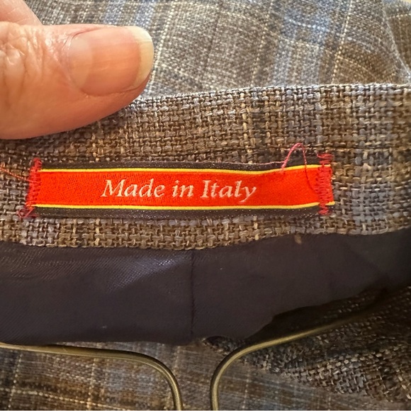 Daniel Cremieux Blazer Loro Piana Wool Silk Linen Brown Blue Glen Plaid Sz 52R - Picture 7 of 14